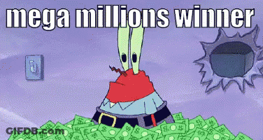 A Picture Of A Cartoon Character With The Words Mega Millions Winner Written On It GIF