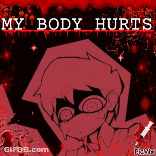 A Picture Of A Cartoon Character With The Words My Body Hurts GIF
