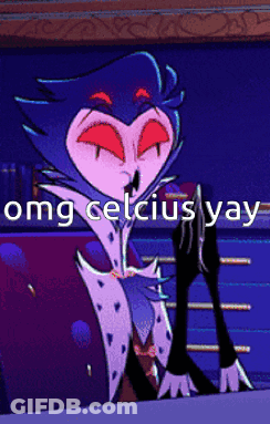 A Picture Of A Cartoon Character With The Words Omg Celcius Yay Written On It GIF