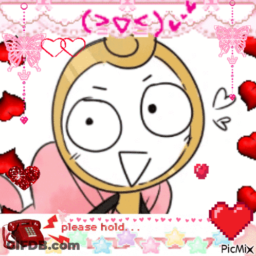 A Picture Of A Cartoon Character With The Words Please Hold Below It GIF