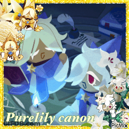 A Picture Of A Cartoon Character With The Words Purelily Canon On The Bottom GIF