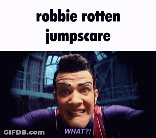 A Picture Of A Cartoon Character With The Words Robbie Rotten Jumpscare Above Him GIF