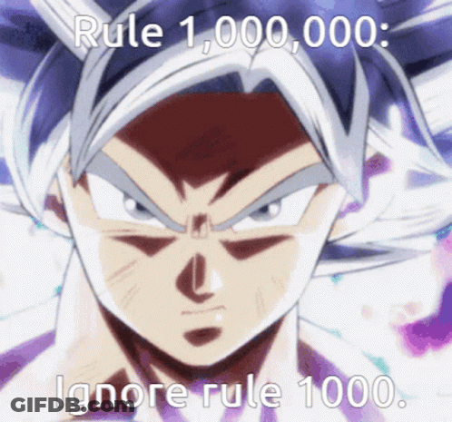 A Picture Of A Cartoon Character With The Words Rule 10,000,000 Ignore Rule 1000 GIF