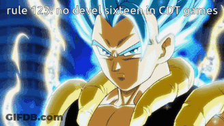 A Picture Of A Cartoon Character With The Words Rule 123 No Devel Sixteen In Cdt Games Below It GIF