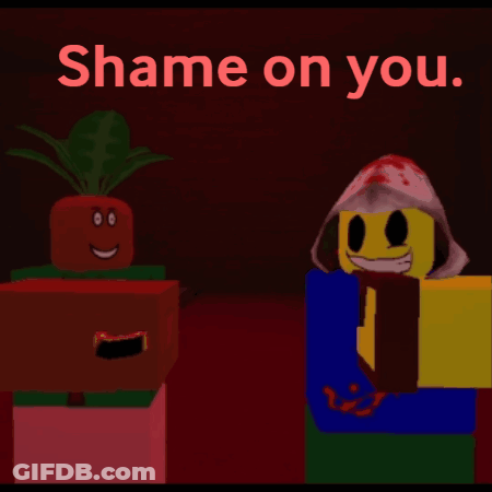 A Picture Of A Cartoon Character With The Words Shame On You Written On It GIF