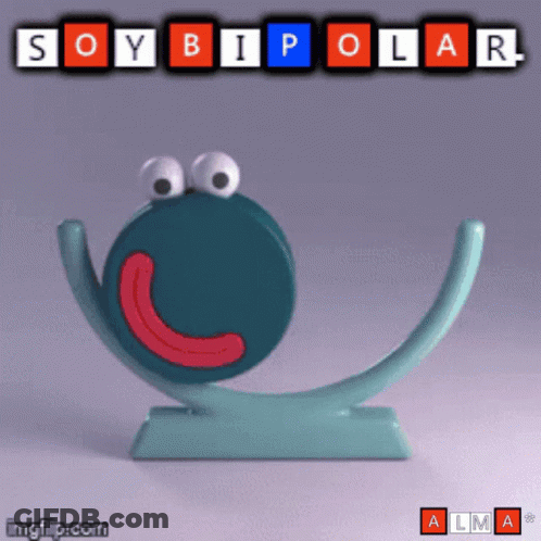 A Picture Of A Cartoon Character With The Words Soy Bipolar On It GIF