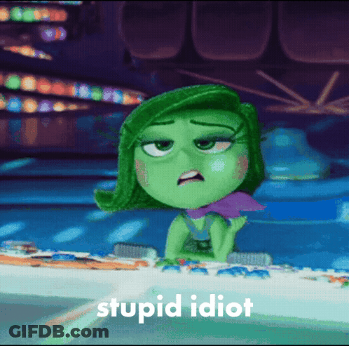 A Picture Of A Cartoon Character With The Words Stupid Idiot Below It GIF