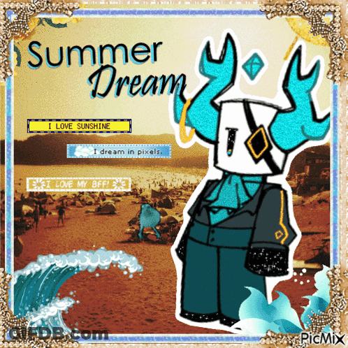 A Picture Of A Cartoon Character With The Words " Summer Dream " On It GIF