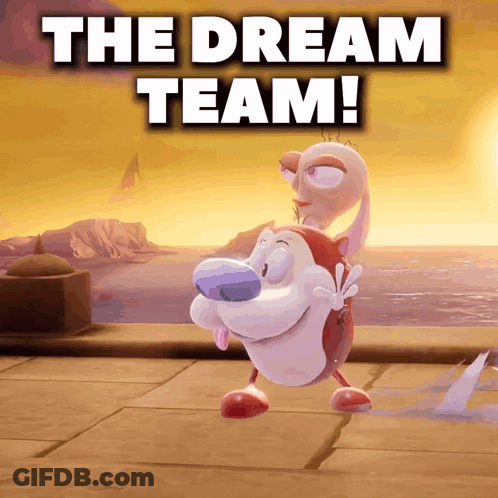 A Picture Of A Cartoon Character With The Words The Dream Team Below It GIF