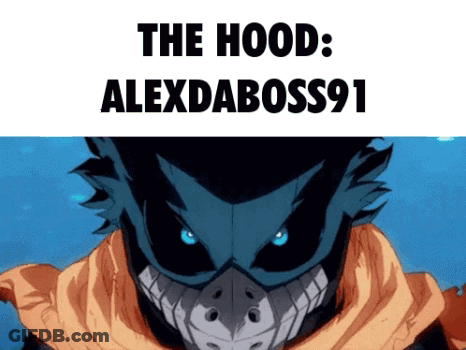 A Picture Of A Cartoon Character With The Words " The Hood Alexdaboss91 " Below It GIF