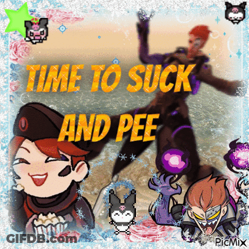 A Picture Of A Cartoon Character With The Words Time To Suck And Pee On It GIF