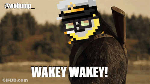 A Picture Of A Cartoon Character With The Words Wakey Wakey On It GIF
