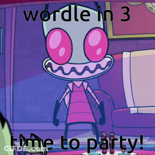 A Picture Of A Cartoon Character With The Words Wordle In 3 Time To Party GIF
