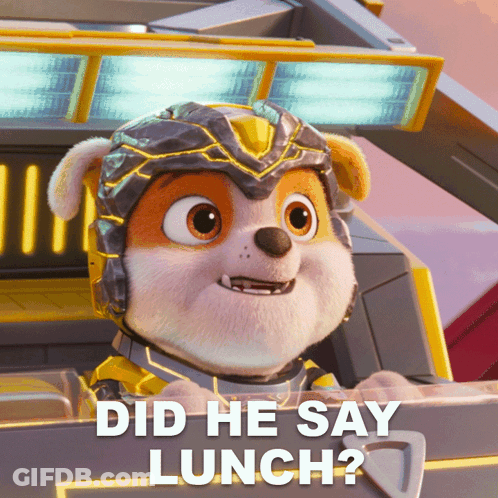 A Picture Of A Cartoon Dog With The Words Did He Say Lunch Below It GIF