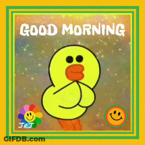 A Picture Of A Cartoon Duck With The Words Good Morning On It GIF