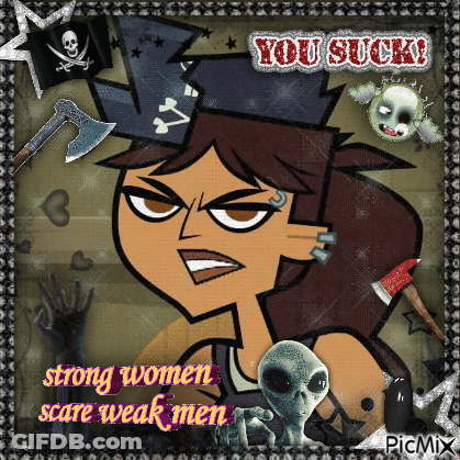 A Picture Of A Cartoon Girl With The Words Strong Women Scare Weak Men On It GIF