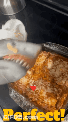 A Picture Of A Casserole Dish With The Word Perfect On It GIF