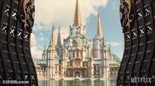 A Picture Of A Castle With A Netflix Logo On The Bottom GIF