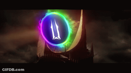 A Picture Of A Castle With A Rainbow Colored Circle Around It GIF