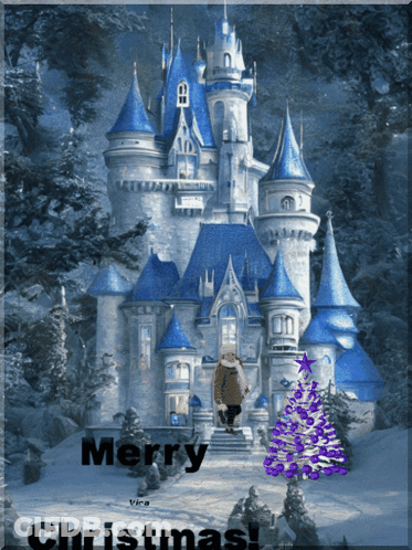 A Picture Of A Castle With The Words Merry Christmas GIF