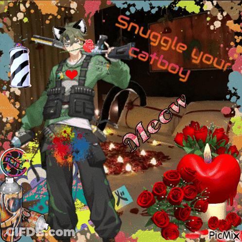 A Picture Of A Cat Boy With The Words Snuggle Your Catboy Written On It GIF