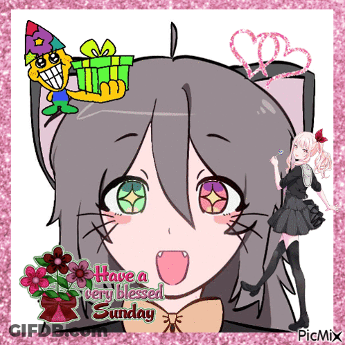 A Picture Of A Cat Girl With The Words Have A Very Blessed Sunday On It GIF