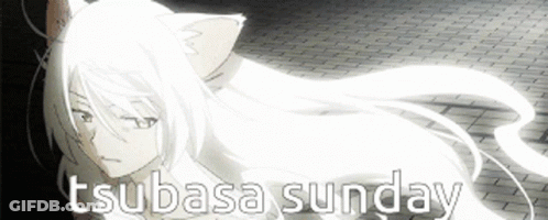 A Picture Of A Cat Girl With The Words Tsubasa Sunday GIF