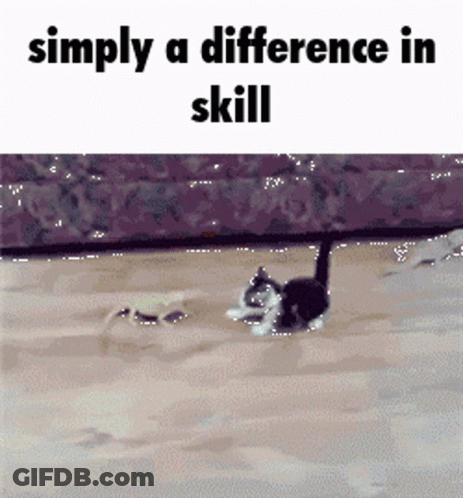 A Picture Of A Cat Swimming In The Water With The Words Simply A Difference In Skill Below It GIF
