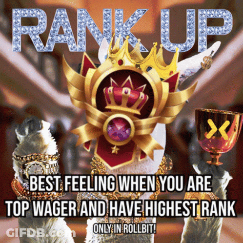 A Picture Of A Cat With A Crown And A Trophy Says Rank Up GIF