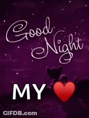 A Picture Of A Cat With A Heart And The Words `` Good Night My '' Written On It . GIF