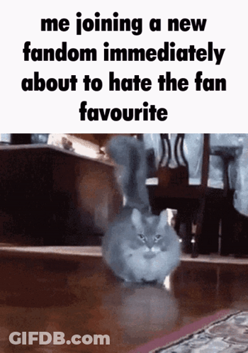 A Picture Of A Cat With The Caption " Me Joining A New Fandom Immediately About To Hate The Fan Favourite " . GIF
