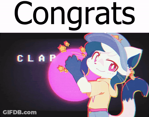 A Picture Of A Cat With The Words Congrats Clap Behind It GIF