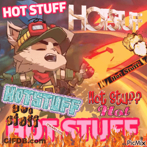 A Picture Of A Cat With The Words Hot Stuff Hot Stuff Hot Stuff On It GIF