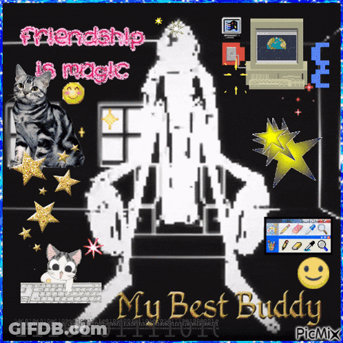 A Picture Of A Cat With The Words " My Best Buddy " On The Bottom GIF