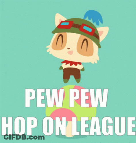 A Picture Of A Cat With The Words Pew Pew Hop On League GIF
