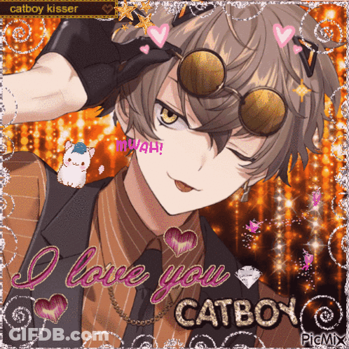 A Picture Of A Catboy With The Words " I Love You Catboy " GIF