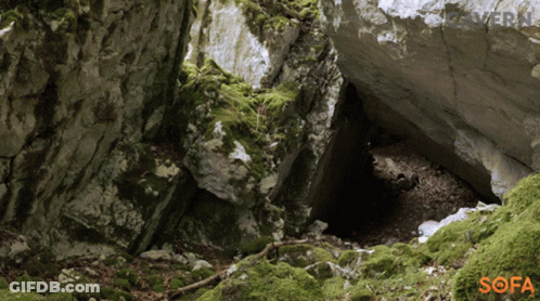 A Picture Of A Cave With The Word Sofa On The Bottom Right GIF