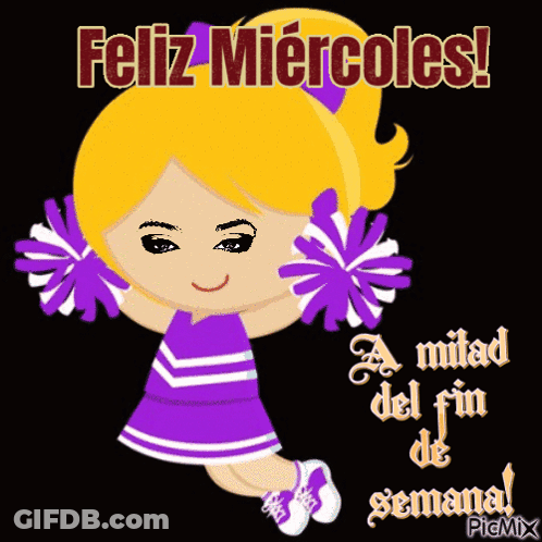 A Picture Of A Cheerleader With The Words Feliz Miercoles Written Above Her GIF