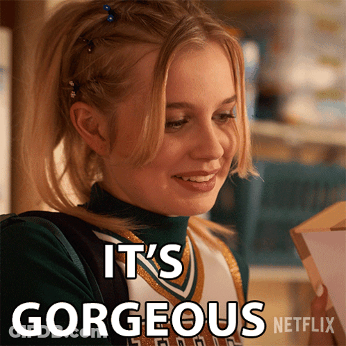 A Picture Of A Cheerleader With The Words It 'S Gorgeous Netflix At The Bottom GIF
