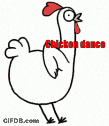A Picture Of A Chicken With The Word Chicken Dance On It GIF