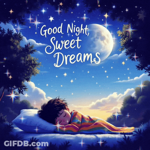 A Picture Of A Child Sleeping With The Words " Good Night Sweet Dreams " Above It GIF