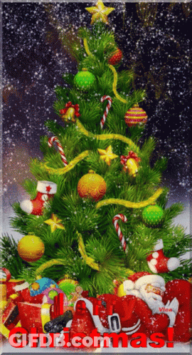 A Picture Of A Christmas Tree With The Word Christmas In Red GIF