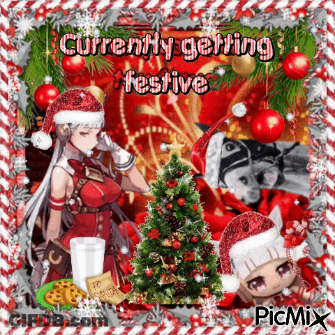 A Picture Of A Christmas Tree With The Words Currently Getting Festive In The Corner GIF