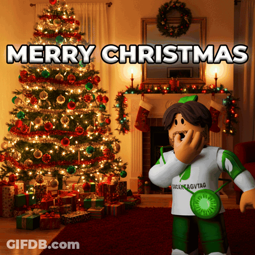 A Picture Of A Christmas Tree With The Words Merry Christmas Written Above It GIF