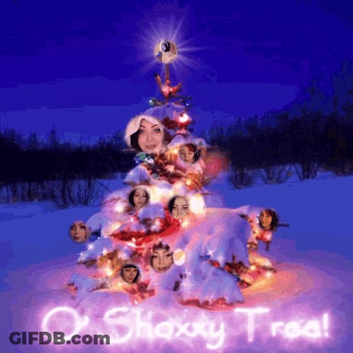 A Picture Of A Christmas Tree With The Words O Shaxy Tree Written On It GIF