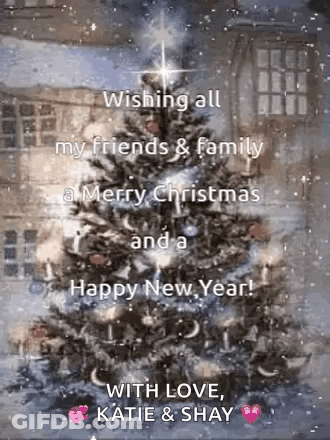 Christmas Tree With Wishing Merry Christmas And Happy New Year GIF