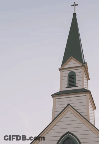A Picture Of A Church Tower With A Dove And The Word Spirit Above It GIF