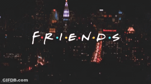A Picture Of A City At Night With The Words Friends Written In White GIF