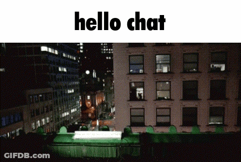 A Picture Of A City At Night With The Words Hello Chat On Top GIF