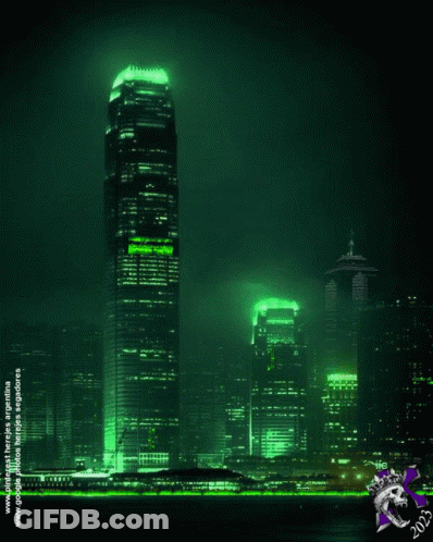 A Picture Of A City At Night With The Year 2053 GIF